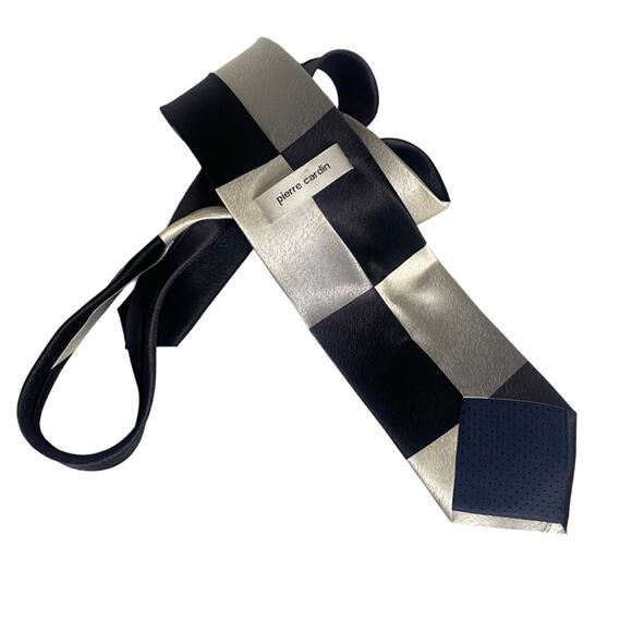 100% Silk Tie by Pierre Cardin - Black, Gray and Silver Pattern Design Wedding - Picture 3 of 9